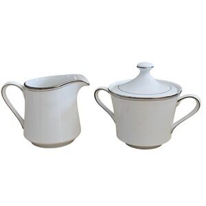 Crown Empire Countess Fine China Creamer and Sugar Bowl Set Silver Trim Japan